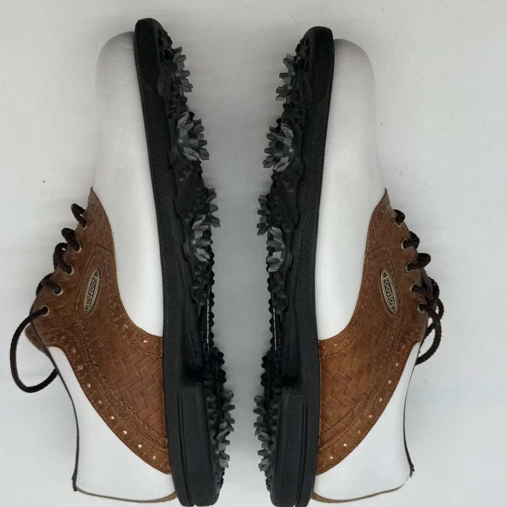 FootJoy Golf Shoes White Brown Leather Saddle Spiked Mens‎ Size 8.5 M